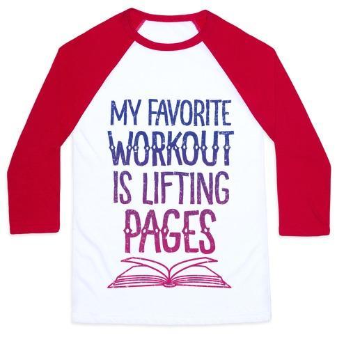 Virgin Teez  Baseball Tee Unisex Classic Baseball Tee / x-small / White/Red MY FAVORITE WORKOUT IS LIFTING PAGES UNISEX CLASSIC BASEBALL TEE