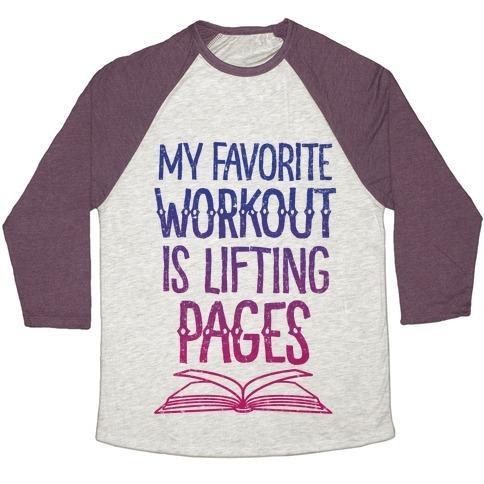 Virgin Teez  Baseball Tee Unisex Tri-Blend Baseball Tee / small / Oatmeal / Maroon MY FAVORITE WORKOUT IS LIFTING PAGES UNISEX TRI-BLEND BASEBALL TEE