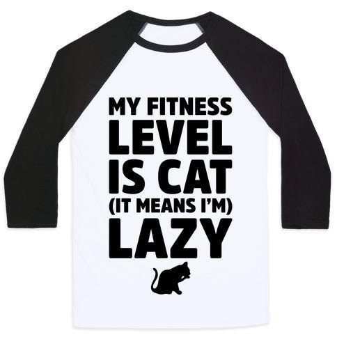 Virgin Teez  Baseball Tee Unisex Classic Baseball Tee / x-small / White/Black MY FITNESS LEVEL IS CAT UNISEX CLASSIC BASEBALL TEE