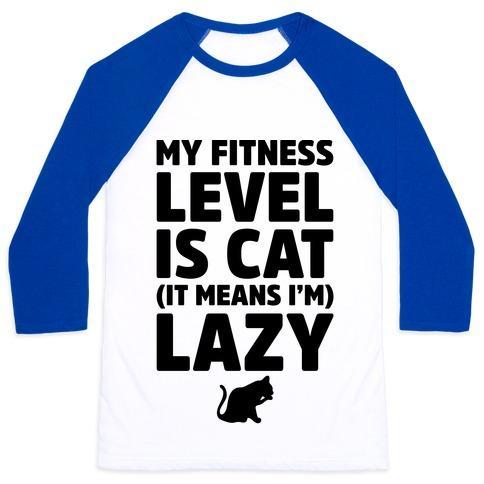 Virgin Teez  Baseball Tee Unisex Classic Baseball Tee / x-small / White/Blue MY FITNESS LEVEL IS CAT UNISEX CLASSIC BASEBALL TEE