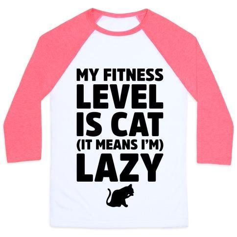 Virgin Teez  Baseball Tee Unisex Classic Baseball Tee / x-small / White/Neon Pink MY FITNESS LEVEL IS CAT UNISEX CLASSIC BASEBALL TEE