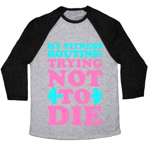 Virgin Teez  Baseball Tee Unisex Tri-Blend Baseball Tee / small / Athletic Gray / Black MY FITNESS ROUTINE: TRYING NOT TO DIE UNISEX TRI-BLEND BASEBALL TEE