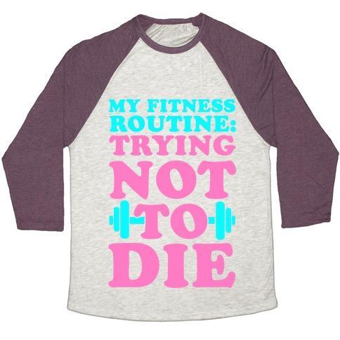 Virgin Teez  Baseball Tee Unisex Tri-Blend Baseball Tee / small / Oatmeal / Maroon MY FITNESS ROUTINE: TRYING NOT TO DIE UNISEX TRI-BLEND BASEBALL TEE