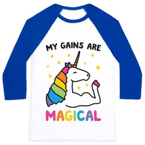 Virgin Teez  Baseball Tee Unisex Classic Baseball Tee / x-small / White/Blue MY GAINS ARE MAGICAL UNISEX CLASSIC BASEBALL TEE