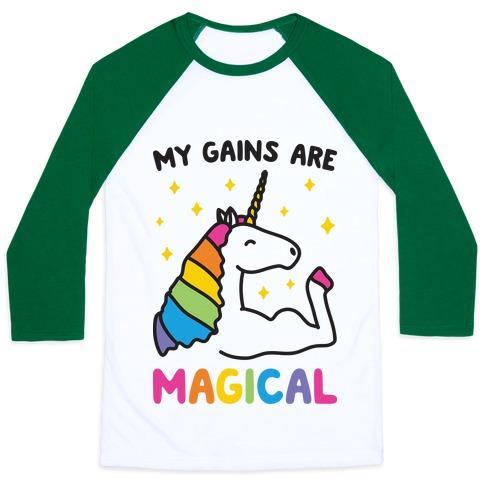 Virgin Teez  Baseball Tee Unisex Classic Baseball Tee / x-small / White/Dark Green MY GAINS ARE MAGICAL UNISEX CLASSIC BASEBALL TEE