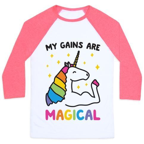 Virgin Teez  Baseball Tee Unisex Classic Baseball Tee / x-small / White/Neon Pink MY GAINS ARE MAGICAL UNISEX CLASSIC BASEBALL TEE