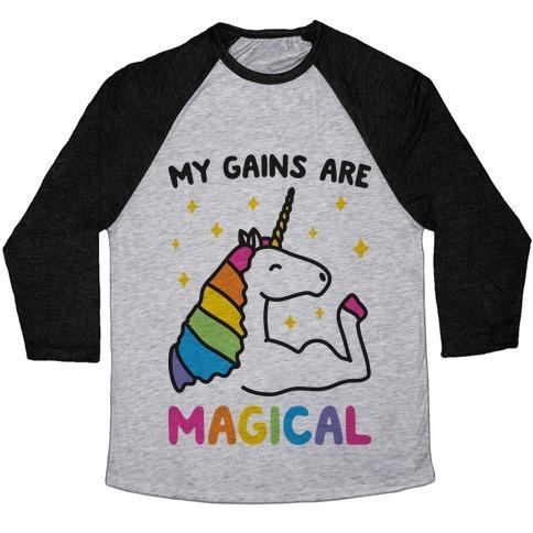 Virgin Teez  Baseball Tee Unisex Tri-Blend Baseball Tee / small / Athletic Gray / Black MY GAINS ARE MAGICAL UNISEX TRI-BLEND BASEBALL TEE