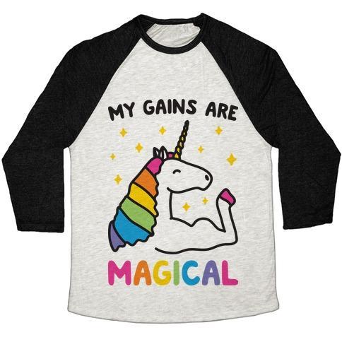 Virgin Teez  Baseball Tee Unisex Tri-Blend Baseball Tee / small / Oatmeal / Black MY GAINS ARE MAGICAL UNISEX TRI-BLEND BASEBALL TEE