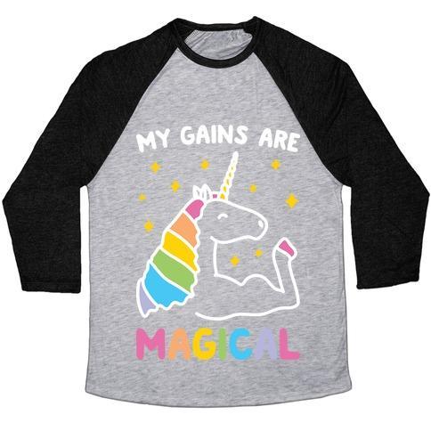 Virgin Teez  Baseball Tee Unisex Tri-Blend Baseball Tee / small / Athletic Gray / Black MY GAINS ARE MAGICAL UNISEX TRI-BLEND BASEBALL TEE