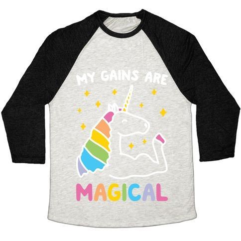 Virgin Teez  Baseball Tee Unisex Tri-Blend Baseball Tee / small / Oatmeal / Black MY GAINS ARE MAGICAL UNISEX TRI-BLEND BASEBALL TEE