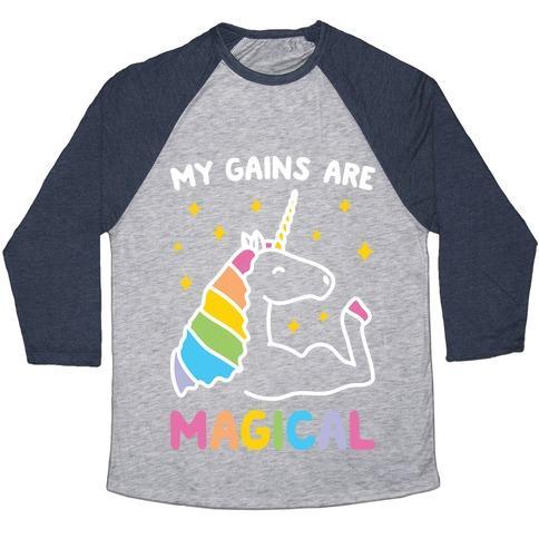 Virgin Teez  Baseball Tee Unisex Tri-Blend Baseball Tee / small / Athletic Gray / Navy MY GAINS ARE MAGICAL UNISEX TRI-BLEND BASEBALL TEE