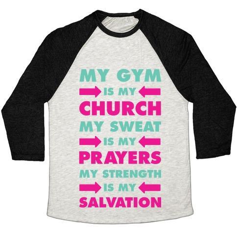 Virgin Teez  Baseball Tee Unisex Tri-Blend Baseball Tee / small / Oatmeal / Black MY GYM IS MY CHURCH UNISEX TRI-BLEND BASEBALL TEE