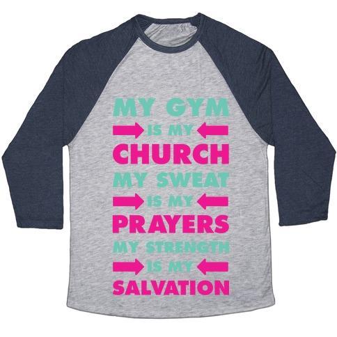 MY GYM IS MY CHURCH UNISEX TRI-BLEND BASEBALL TEE