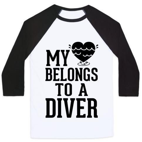Virgin Teez  Baseball Tee Unisex Classic Baseball Tee / x-small / White/Black MY HEART BELONGS TO A DIVER UNISEX CLASSIC BASEBALL TEE