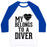 Virgin Teez  Baseball Tee Unisex Classic Baseball Tee / x-small / White/Blue MY HEART BELONGS TO A DIVER UNISEX CLASSIC BASEBALL TEE