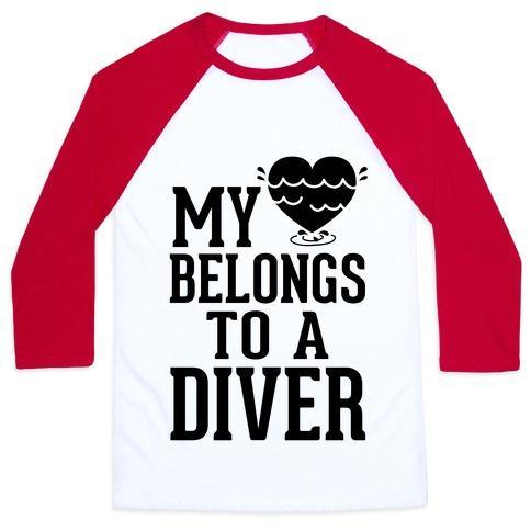 Virgin Teez  Baseball Tee Unisex Classic Baseball Tee / x-small / White/Red MY HEART BELONGS TO A DIVER UNISEX CLASSIC BASEBALL TEE