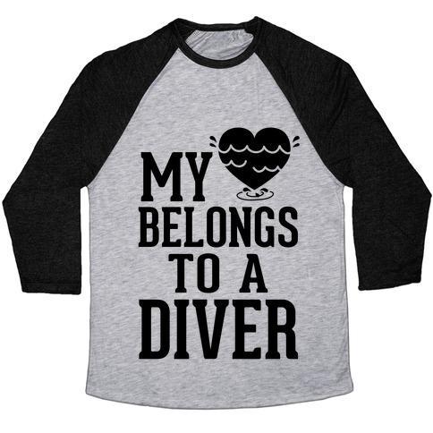 Virgin Teez  Baseball Tee Unisex Tri-Blend Baseball Tee / small / Athletic Gray / Black MY HEART BELONGS TO A DIVER UNISEX TRI-BLEND BASEBALL TEE