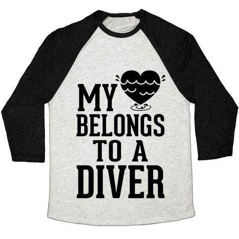 Virgin Teez  Baseball Tee Unisex Tri-Blend Baseball Tee / small / Oatmeal / Black MY HEART BELONGS TO A DIVER UNISEX TRI-BLEND BASEBALL TEE
