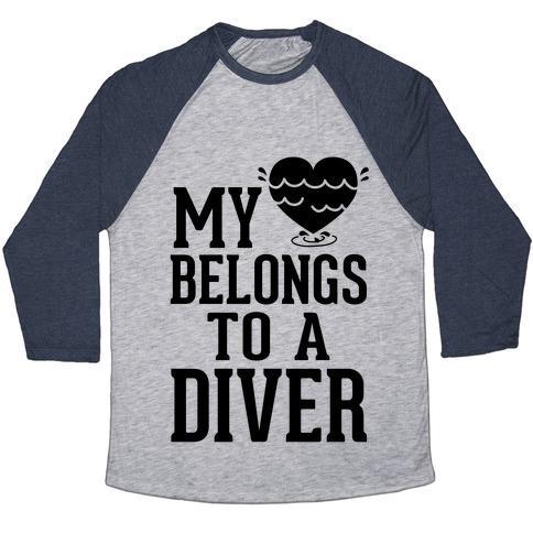 Virgin Teez  Baseball Tee Unisex Tri-Blend Baseball Tee / small / Athletic Gray / Navy MY HEART BELONGS TO A DIVER UNISEX TRI-BLEND BASEBALL TEE