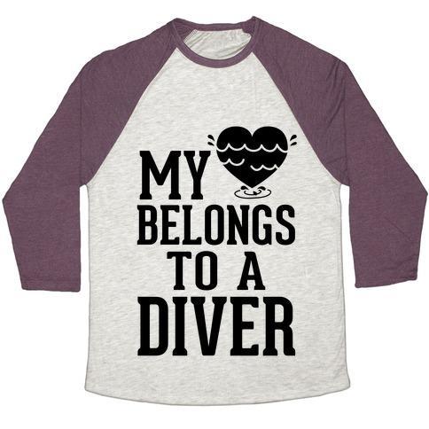 Virgin Teez  Baseball Tee Unisex Tri-Blend Baseball Tee / small / Oatmeal / Maroon MY HEART BELONGS TO A DIVER UNISEX TRI-BLEND BASEBALL TEE