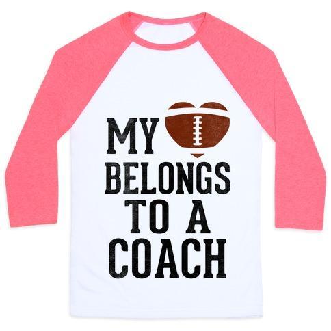 Virgin Teez  Baseball Tee Unisex Classic Baseball Tee / x-small / White/Neon Pink MY HEART BELONGS TO A FOOTBALL COACH (BASEBALL TEE) UNISEX CLASSIC BASEBALL TEE