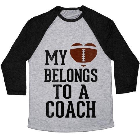 Virgin Teez  Baseball Tee Unisex Tri-Blend Baseball Tee / small / Athletic Gray / Black MY HEART BELONGS TO A FOOTBALL COACH (BASEBALL TEE) UNISEX TRI-BLEND BASEBALL TEE