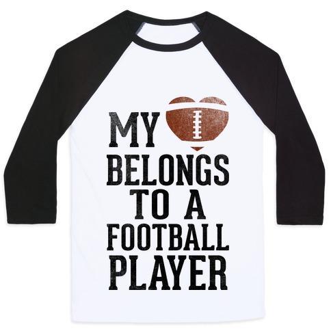 Virgin Teez  Baseball Tee Unisex Classic Baseball Tee / x-small / White/Black MY HEART BELONGS TO A FOOTBALL PLAYER (BASEBALL TEE) UNISEX CLASSIC BASEBALL TEE