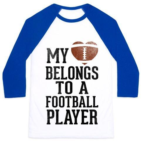 Virgin Teez  Baseball Tee Unisex Classic Baseball Tee / x-small / White/Blue MY HEART BELONGS TO A FOOTBALL PLAYER (BASEBALL TEE) UNISEX CLASSIC BASEBALL TEE