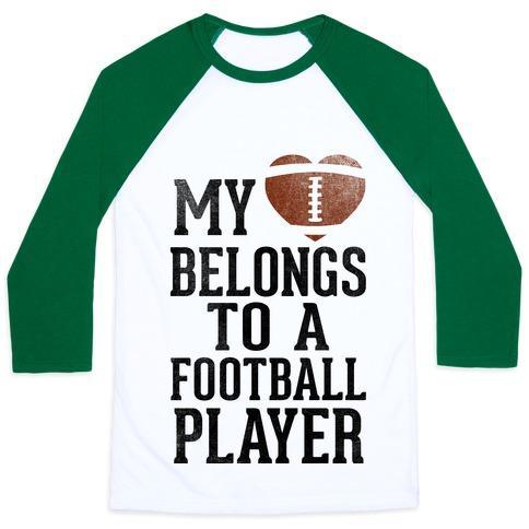 Virgin Teez  Baseball Tee Unisex Classic Baseball Tee / x-small / White/Dark Green MY HEART BELONGS TO A FOOTBALL PLAYER (BASEBALL TEE) UNISEX CLASSIC BASEBALL TEE