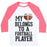 Virgin Teez  Baseball Tee Unisex Classic Baseball Tee / x-small / White/Neon Pink MY HEART BELONGS TO A FOOTBALL PLAYER (BASEBALL TEE) UNISEX CLASSIC BASEBALL TEE