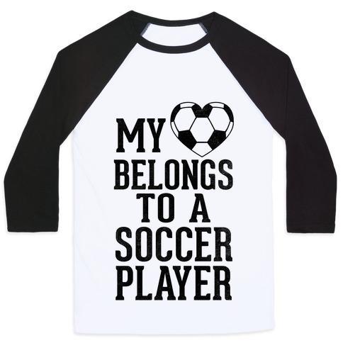 Virgin Teez  Baseball Tee Unisex Classic Baseball Tee / x-small / White/Black MY HEART BELONGS TO A SOCCER PLAYER (BASEBALL TEE) UNISEX CLASSIC BASEBALL TEE