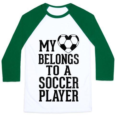 Virgin Teez  Baseball Tee Unisex Classic Baseball Tee / x-small / White/Dark Green MY HEART BELONGS TO A SOCCER PLAYER (BASEBALL TEE) UNISEX CLASSIC BASEBALL TEE