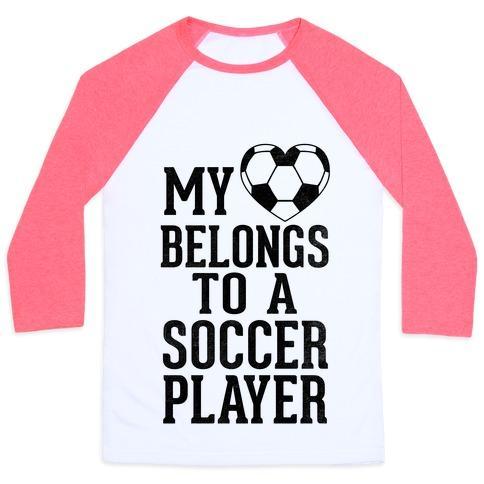 Virgin Teez  Baseball Tee Unisex Classic Baseball Tee / x-small / White/Neon Pink MY HEART BELONGS TO A SOCCER PLAYER (BASEBALL TEE) UNISEX CLASSIC BASEBALL TEE