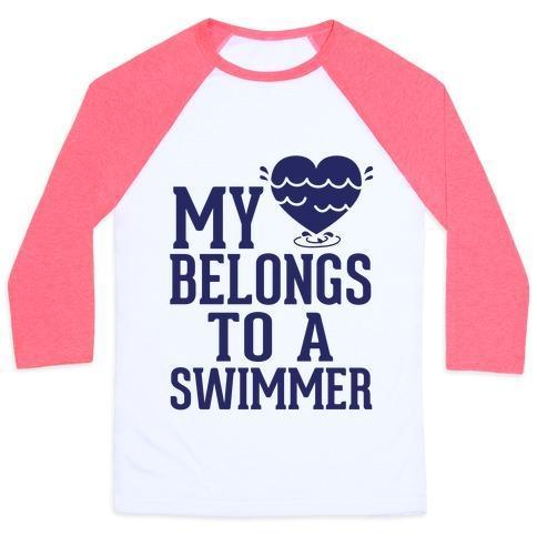 Virgin Teez  Baseball Tee Unisex Classic Baseball Tee / x-small / White/Neon Pink MY HEART BELONGS TO A SWIMMER UNISEX CLASSIC BASEBALL TEE