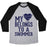Virgin Teez  Baseball Tee Unisex Tri-Blend Baseball Tee / small / Athletic Gray / Black MY HEART BELONGS TO A SWIMMER UNISEX TRI-BLEND BASEBALL TEE