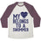 Virgin Teez  Baseball Tee Unisex Tri-Blend Baseball Tee / small / Oatmeal / Maroon MY HEART BELONGS TO A SWIMMER UNISEX TRI-BLEND BASEBALL TEE