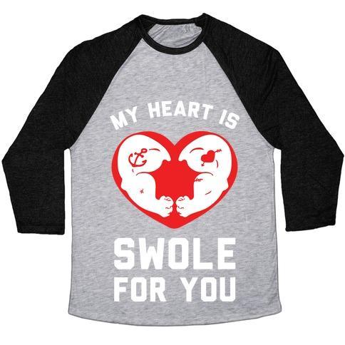 Virgin Teez  Baseball Tee Unisex Tri-Blend Baseball Tee / small / Athletic Gray / Black MY HEART IS SWOLE FOR YOU UNISEX TRI-BLEND BASEBALL TEE