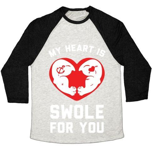 Virgin Teez  Baseball Tee Unisex Tri-Blend Baseball Tee / small / Oatmeal / Black MY HEART IS SWOLE FOR YOU UNISEX TRI-BLEND BASEBALL TEE