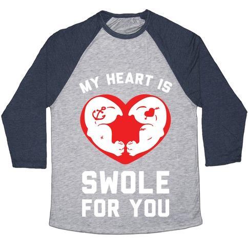 Virgin Teez  Baseball Tee Unisex Tri-Blend Baseball Tee / small / Athletic Gray / Navy MY HEART IS SWOLE FOR YOU UNISEX TRI-BLEND BASEBALL TEE