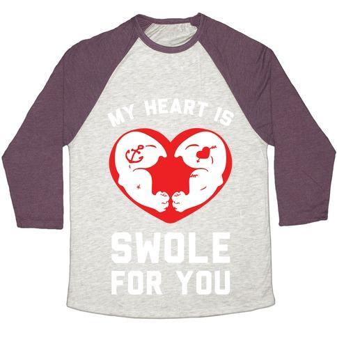 Virgin Teez  Baseball Tee Unisex Tri-Blend Baseball Tee / small / Oatmeal / Maroon MY HEART IS SWOLE FOR YOU UNISEX TRI-BLEND BASEBALL TEE
