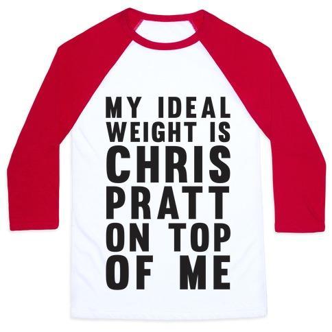 Virgin Teez  Baseball Tee Unisex Classic Baseball Tee / x-small / White/Red MY IDEAL WEIGHT IS CHRIS PRATT ON TOP OF ME UNISEX CLASSIC BASEBALL TEE