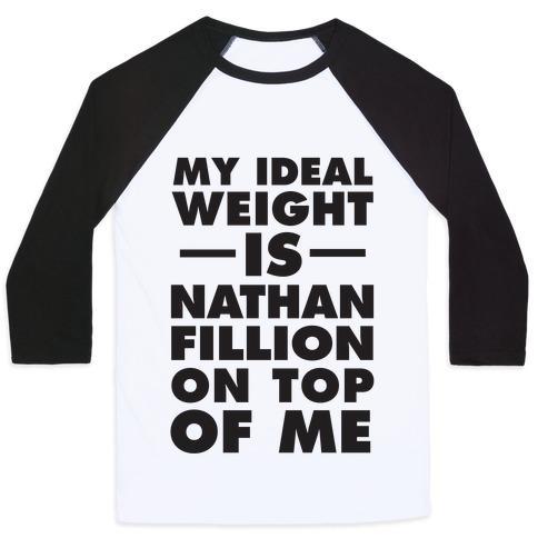 Virgin Teez  Baseball Tee Unisex Classic Baseball Tee / x-small / White/Black MY IDEAL WEIGHT IS NATHAN FILLION ON TOP OF ME UNISEX CLASSIC BASEBALL TEE