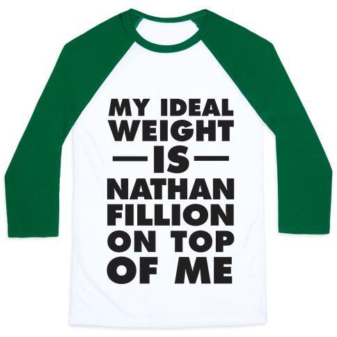 Virgin Teez  Baseball Tee Unisex Classic Baseball Tee / x-small / White/Dark Green MY IDEAL WEIGHT IS NATHAN FILLION ON TOP OF ME UNISEX CLASSIC BASEBALL TEE