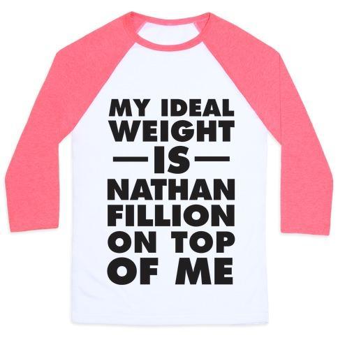 Virgin Teez  Baseball Tee Unisex Classic Baseball Tee / x-small / White/Neon Pink MY IDEAL WEIGHT IS NATHAN FILLION ON TOP OF ME UNISEX CLASSIC BASEBALL TEE
