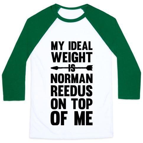 Virgin Teez  Baseball Tee Unisex Classic Baseball Tee / x-small / White/Dark Green MY IDEAL WEIGHT IS NORMAN REEDUS ON TOP OF ME UNISEX CLASSIC BASEBALL TEE