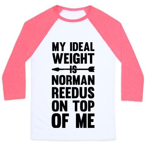 Virgin Teez  Baseball Tee Unisex Classic Baseball Tee / x-small / White/Neon Pink MY IDEAL WEIGHT IS NORMAN REEDUS ON TOP OF ME UNISEX CLASSIC BASEBALL TEE