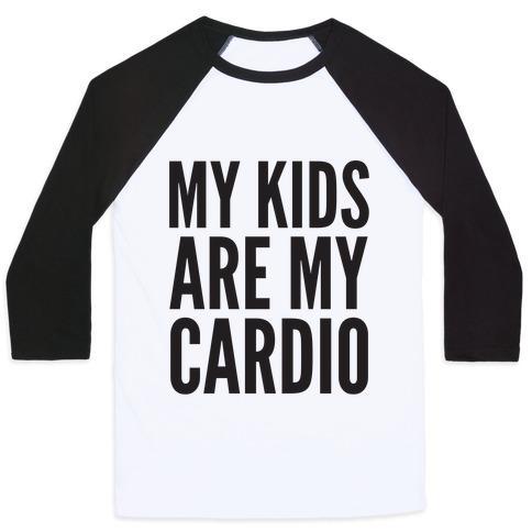 Virgin Teez  Baseball Tee Unisex Classic Baseball Tee / x-small / White/Black MY KIDS ARE MY CARDIO UNISEX CLASSIC BASEBALL TEE