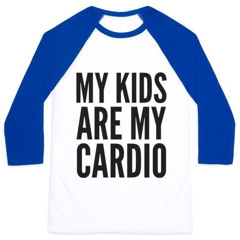 Virgin Teez  Baseball Tee Unisex Classic Baseball Tee / x-small / White/Blue MY KIDS ARE MY CARDIO UNISEX CLASSIC BASEBALL TEE