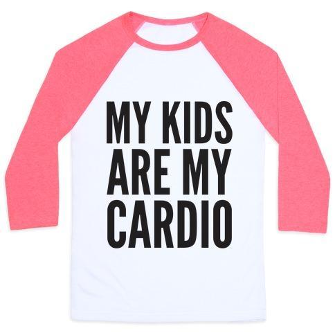 Virgin Teez  Baseball Tee Unisex Classic Baseball Tee / x-small / White/Neon Pink MY KIDS ARE MY CARDIO UNISEX CLASSIC BASEBALL TEE
