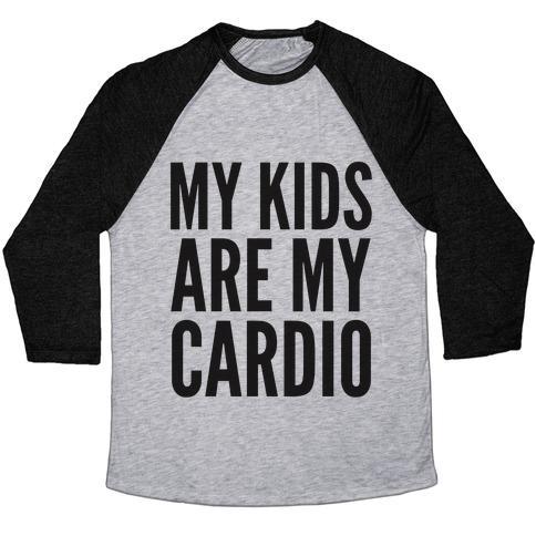 Virgin Teez  Baseball Tee Unisex Tri-Blend Baseball Tee / small / Athletic Gray / Black MY KIDS ARE MY CARDIO UNISEX TRI-BLEND BASEBALL TEE
